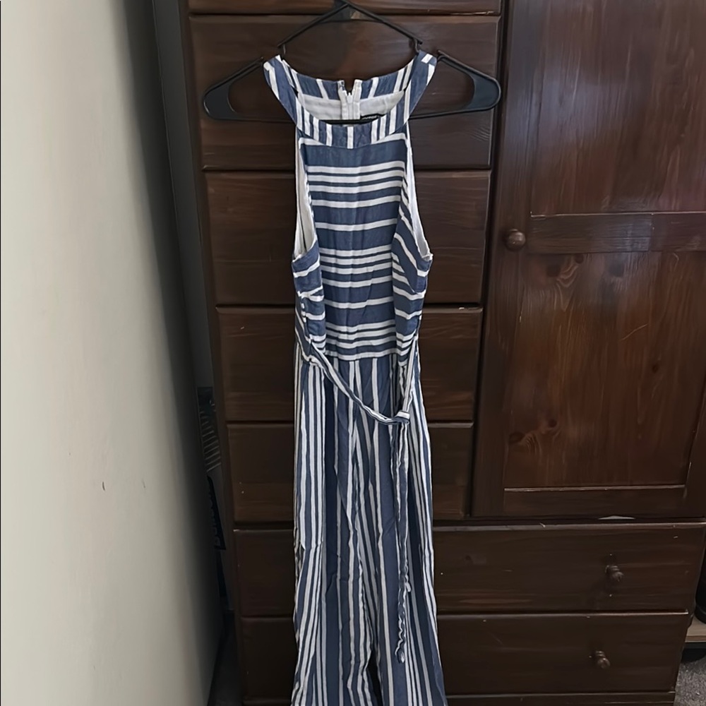 Express Blue and White Striped Jumpsuit